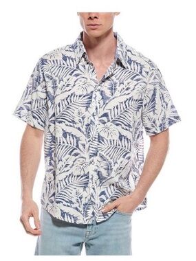 Report Collection Blue & White Tropical Leaf Button-Down Shirt